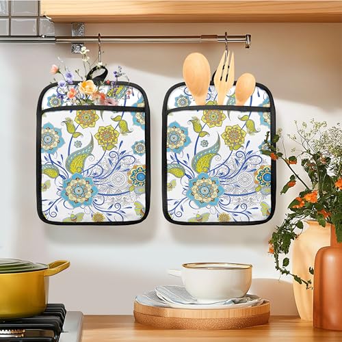 Boho Floral Oven Mitts Set