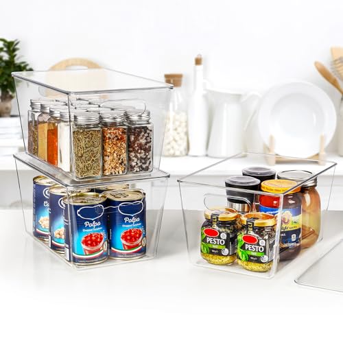 8 Pack Clear Stackable Storage Bins with Lids and Handles (8 Count)