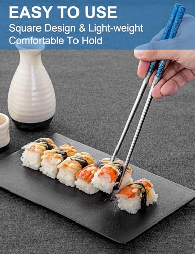 Metal Chopsticks Reusable 2 Pairs Titanium Plated Stainless Steel Chopsticks with Holder