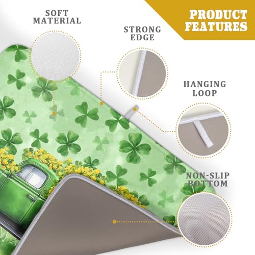 Holiday Dish Drying Mat for Kitchen Counter（Green Lucky Truck）