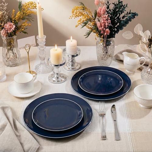 200PCS Blue Plastic Plates with Silver Rim (200 Count)