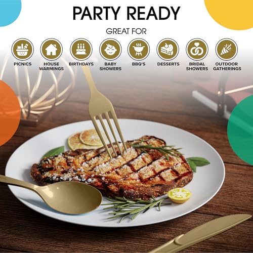 Party Solids Gold Plastic Spoons 200 Pieces Gold Spoons Disposable Utensils Heavy Duty Plastic Cutlery Set Disposable Cutlery Sets Flatware Sets Silverware Set Party Supplies & Party Tableware (200 Count)