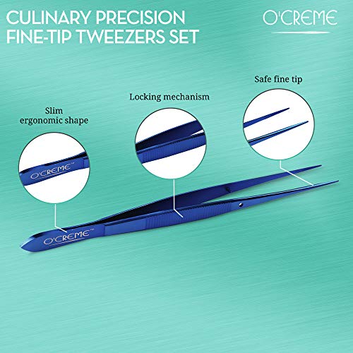Kitchen Tweezers Tongs Stainless Steel Fine Tip Blue