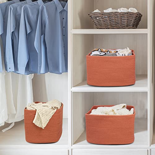 Woven Cotton Rope Storage Baskets 15x10x9.3" 3 Pack Rust