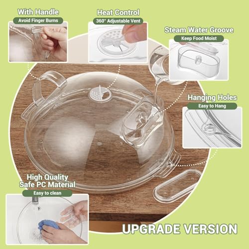 10" Clear Microwave Splatter Cover Water Steamer Integrated Handle