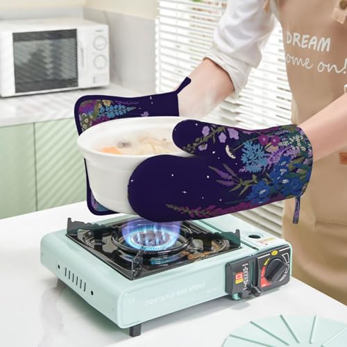 Wildflowers Florals Oven Mitts Pot Holders Set Silicone Heat Resistant Wildflowers Oven Mitts and Hot Pads Florals Potholders Non