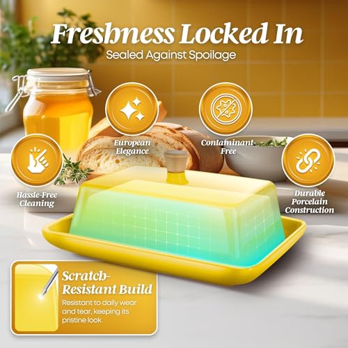 Large Ceramic Butter Dish with Lid for Countertop
