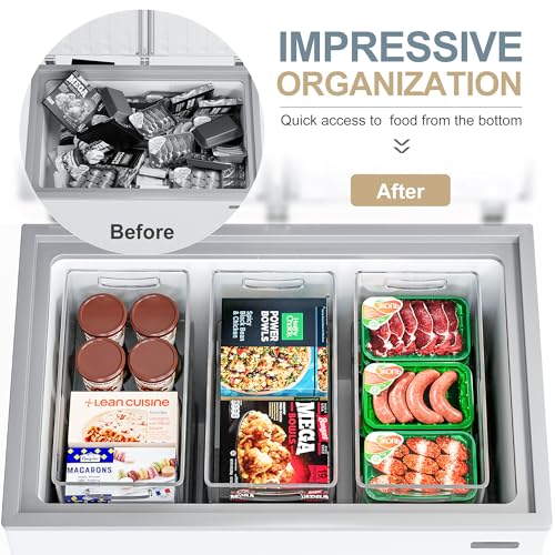 2 Pack Clear Freezer Organizer Bins Stackable Storage Bins with Side Handles for Kitchen Pantry Cabinet Organzation and Storage (2 Count)