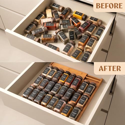 Carbonized Bamboo Spice Drawer Organizer