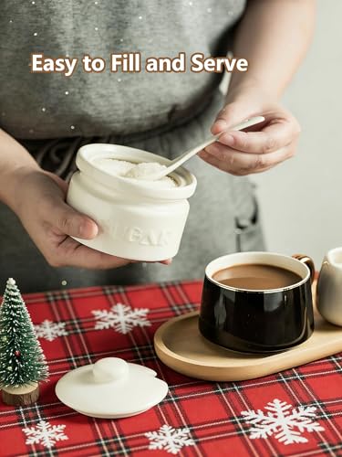 10oz Ceramic Sugar Bowl with Lid and Spoon for Coffee Bar (15.99 Count)