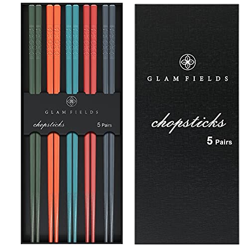 Chopsticks GLAMFIELDS 5 Pairs Premium Reusable Multicolour Chopsticks for Sushi Japanese Matte Anti
