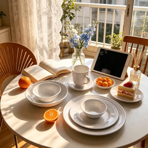 HomeVSS 56 Piece Pearl Dots Stoneware Dinnerware Set