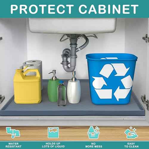 Waterproof Silicone Under Sink Mat 34'' x 22'' Shelf Liner for Kitchen and Bathroom