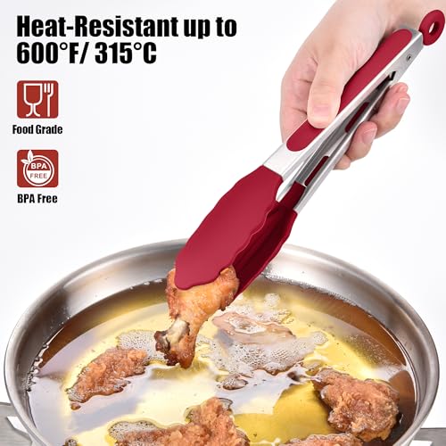 Kitchen Tongs with Silicone Tips for Cooking Serving