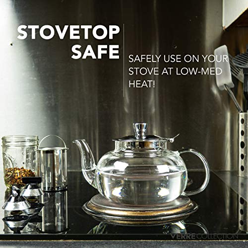 Glass Teapot Stovetop Compatible Kettle with Stainless Steel Removable Infuser