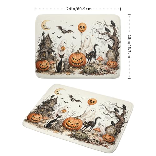 Halloween Pumpkin Ghost Dish Drying Mat Black Cat Microfiber Dishes Pad 18x24 Inch Holiday Dish Drainer Rack Mats for Kitchen Counter Sink