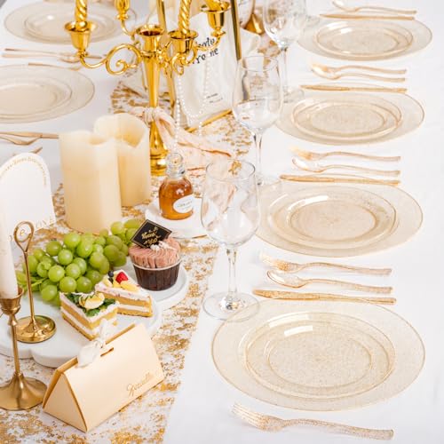 200 Pcs Gold Glitter Plastic Plates (200 Count)