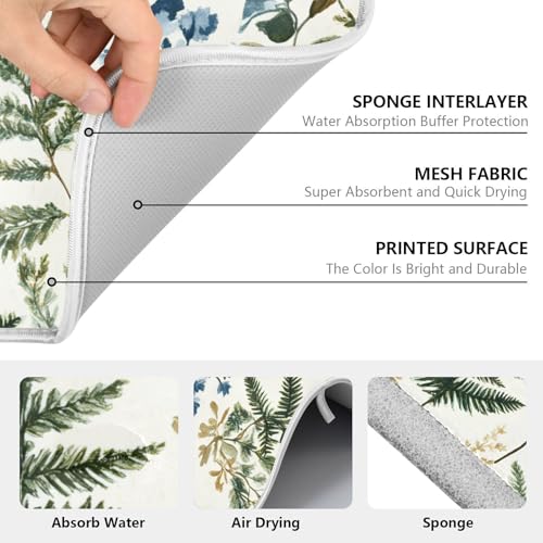 Vintage Herbs Fern Leaves Floral Plant02 Dish Drying Mat for Kitchen Counter Absorbent Microfiber Small Drying Pad Dish Mats for Kitchen Countertops 16 x 18 Inch