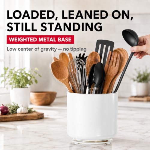 Plastic Rotating White Utensil Holder for Kitchen Counter