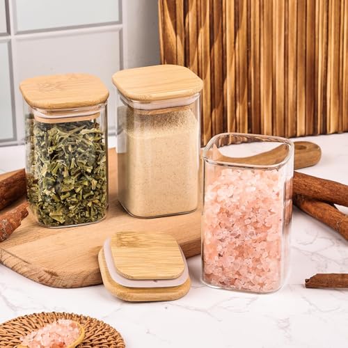 6oz Glass Spice Jars with Bamboo Lid and Label (12 Count)