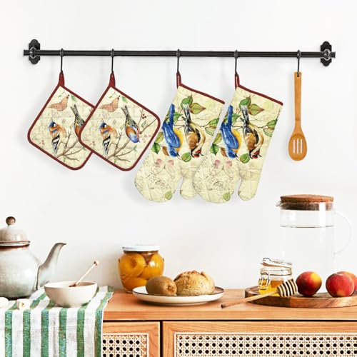 Vintage Bird Oven Mitts and Pot Holders Set (2 Count)
