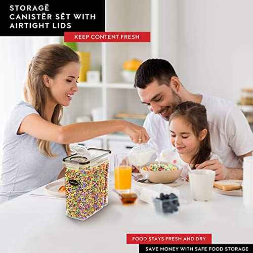 Cereal Containers Storage 4L Set of 4 Airtight Food Storage Containers with Lids Cereal Dispenser Countertop Pantry Organization Canister for Rice Flour & Sugar 1 Marker 8 Labels (4 Count)
