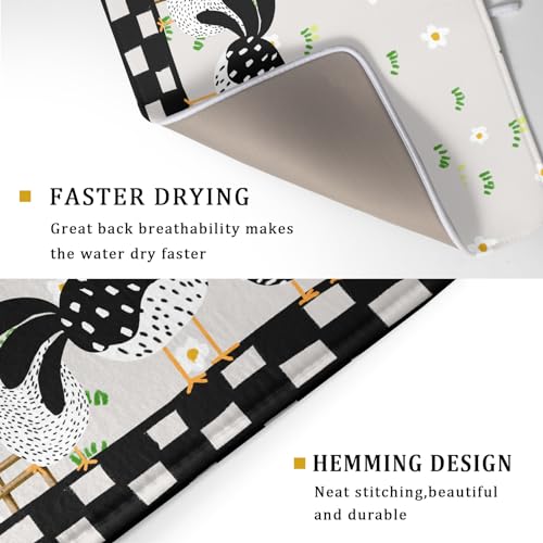 Black Rooster Dish Drying Mat for Countertop 18x24 Inches Buffalo Plaid Microfiber Drainer Rack Pads Fast Dry Dishes Mats Kitchen Accessories