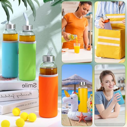 12 Pack Glass Water Bottles with Sleeves (12 Count)