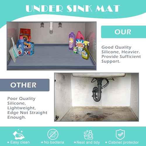 Waterproof Silicone Under Sink Mat 19'' x 19'' Shelf Liner for Kitchen and Bathroom