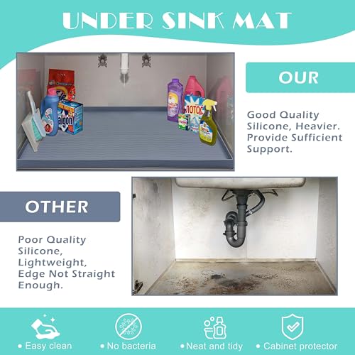 Waterproof Silicone Under Sink Mat 25'' x 22'' Shelf Liner for Kitchen and Bathroom