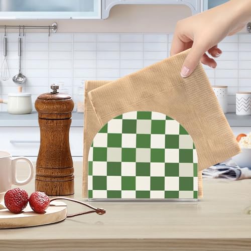 Green White Checkered Pattern Napkin Holder for Table Paper Napkins Holder Acrylic Tissue Dispenser Kitchen Dining Room Bathroom Party Car Decor