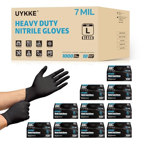 Nitrile Gloves Disposable Rubber Latex Gloves Black Nitrile Gloves Large Disposable Rubber Latex Mechanic HEAVY DUTY 7 Mil Gloves (1000 Count)