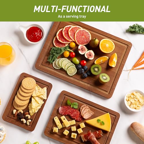 3 Packs Bamboo Cutting Board Set with Non Slip Feet and Over Sink Nice Solid Thick Wood Juice Groove Chopping Board Extra Large Big Small Best Hardwood Kitchen Counter Organic Vegetable (3 Count)
