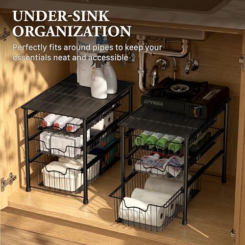 Stackable 3 Tier Sliding Basket Organizer Drawer