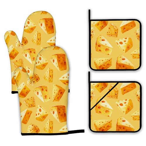 Cute Cheese Oven Mitts and Pot Holders Set (4 Count)