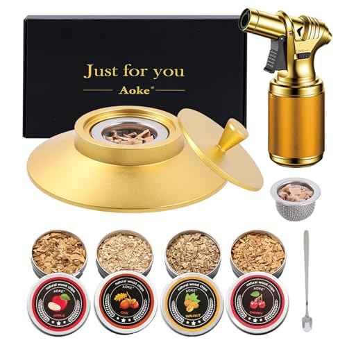 Gold Cocktail Smoker Kit with Torch Metal Old Fashioned Drink Bourbon Whiskey Smoker Kits (7 Count)