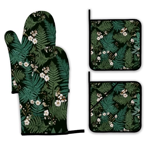 Herbal Fern Flowers Oven Mitts and Pot Holders Set (4 Count)
