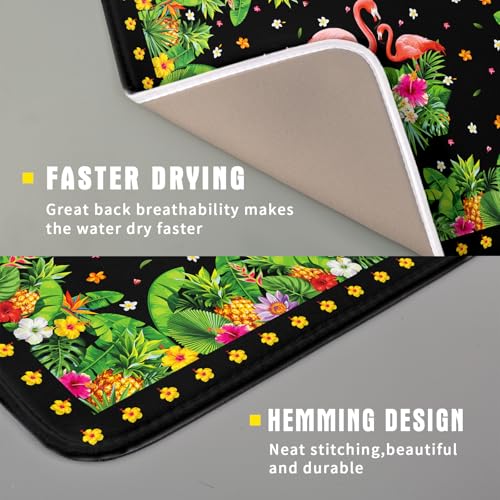 Tropical Flamingo Dish Drying Mat Palm Leaves Absorbent Dishes Drainer Pad Microfiber Dish Rack Mat for Kitchen Countertop Decor 16x18 Inch