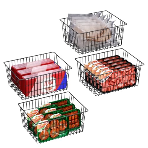 Large Freezer Baskets Metal Storage Organizer Bin Basket Wire Storage Basket for Kitchen Pantry Bathroom Large Metal Farmhouse Food Fruit Produce Organizer Bins (3 Count)