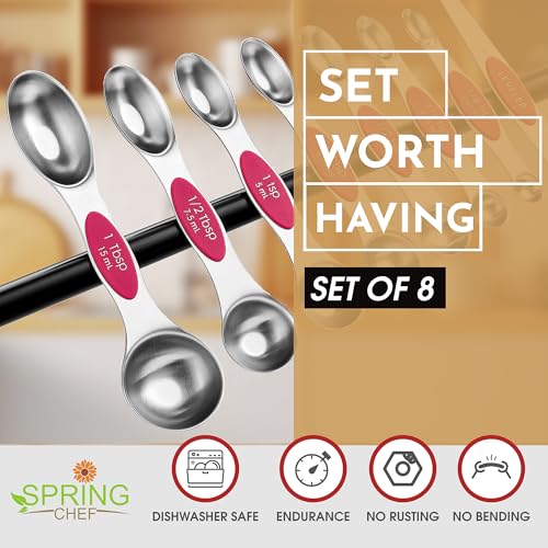 Dual Sided Magnetic Measuring Spoons Set of 8 for Kitchen (8 Count)