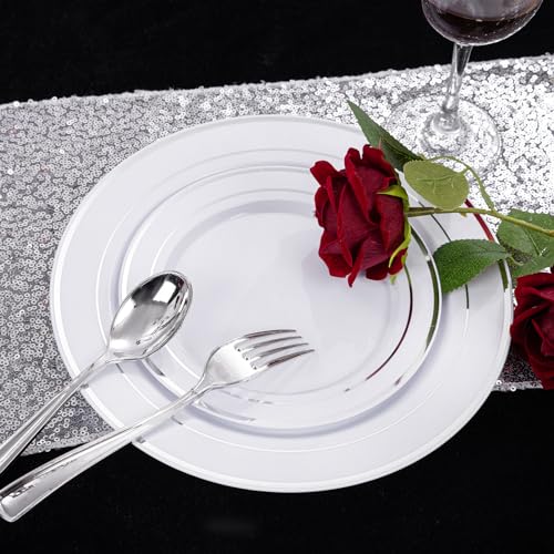 200 Pcs Silver Plastic Plates (200 Count)
