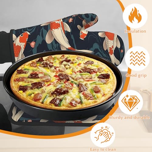 Goldfish Flower Japanese Oven Mitts and Pot Holders (4 Count)