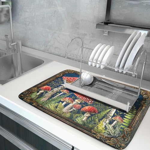Mushroom Dish Drying Mat Absorbent Dish Drainer for Coffee Bar Kitchen Counter