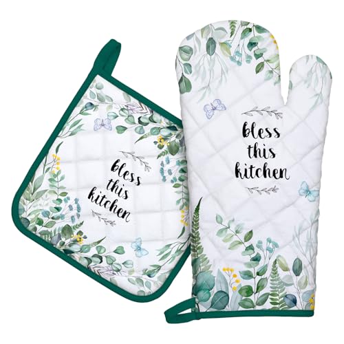 Eucalyptus Leaf Oven Mitts and Pot Holders Set
