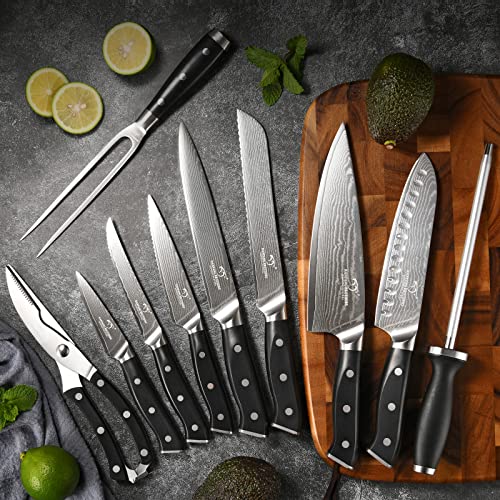 18PCS Damascus Japanese Kitchen Knife Set with Block (18 Count)