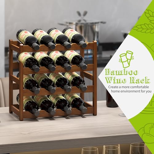 Bamboo Wine Rack Wine Storage Cabinet Shelf 16 Bottle Wine Racks Countertop Sturdy for Kitchen Dining Room Pantry