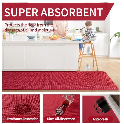 Kitchen Mat Kitchen Rugs Sets of 2 PCS Non Slip Red 17"x30"+17"x59"