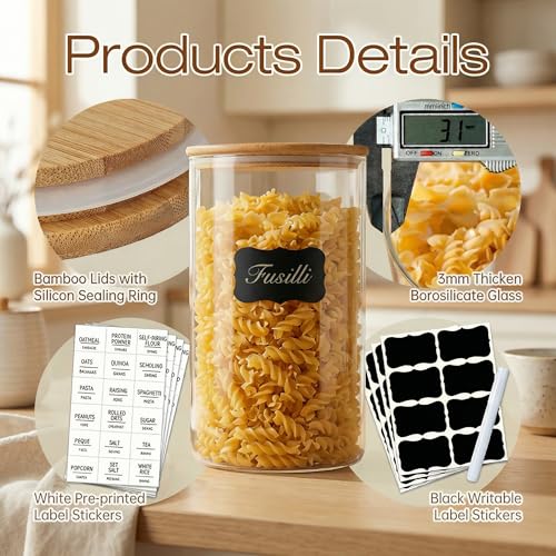 45 oz Round Glass Food Storage Containers with Airtight Bamboo Lids (3 Count)