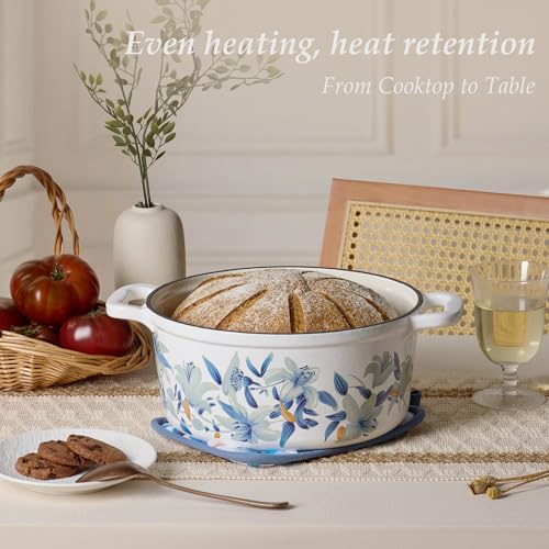 5QT Enameled Floral Cast Iron Dutch Oven Pot with Lid