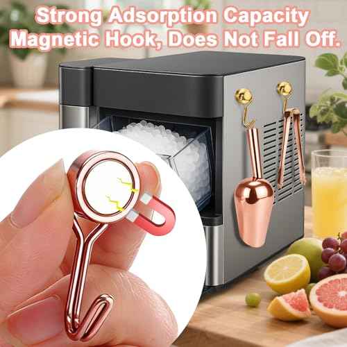 Stainless Steel Ice Scoop for Freezer with Magnetic Hook & Ice Tongs
